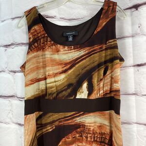 R&M Richards Dress Size 14 Brown Pullover Sleeveless Dressy Abstract Stretch